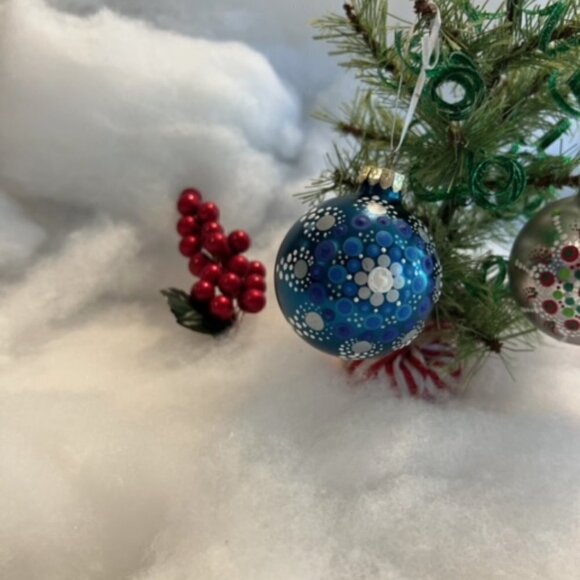 Unique Hand Painted & Sealed Christmas Ornament Glass, SET of 2 - Picture 2 of 3